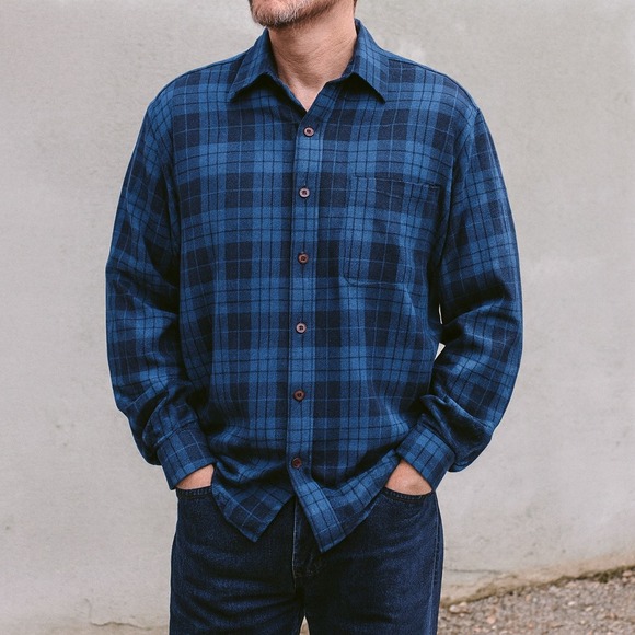 Pendleton Lodge Shirt Mens Large Tall Blue Plaid Wool Blend Button Up Flannel - Picture 1 of 9
